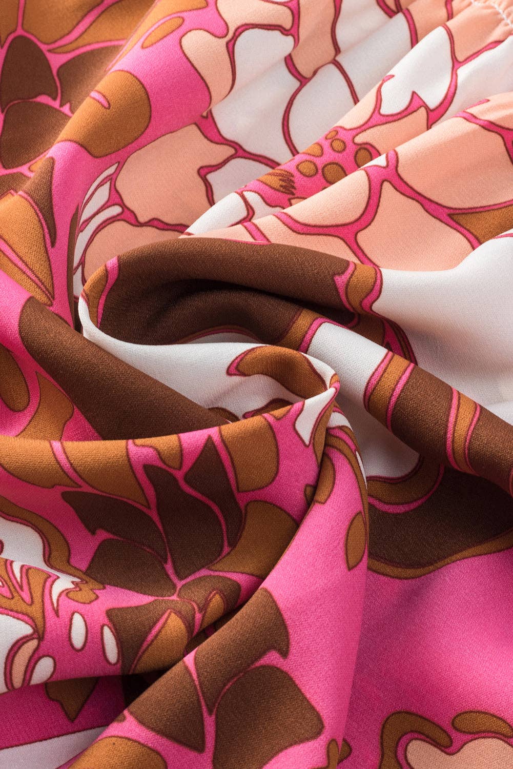 Rose Floral Print Smocked Square Neck Bubble Sleeve Dress: Rose / S / 95%Polyester+5%Elastane