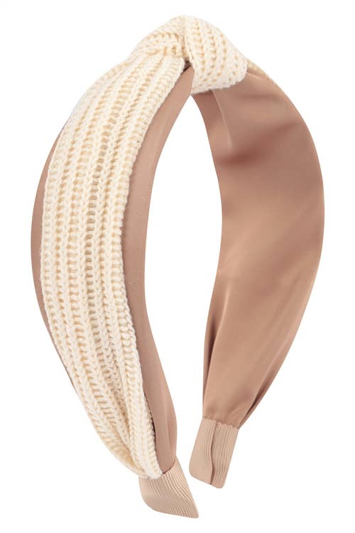 WCH1035 - KNITTED KNOT HEADBAND HAIR ACCESORIES: BEIGE