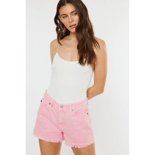 Kan Can Pink High Rise Frayed Hem Denim Short