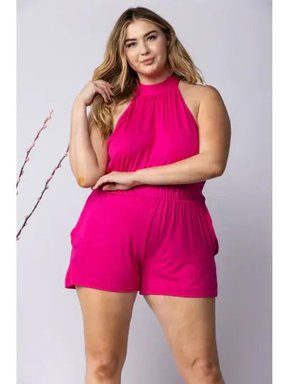 Halter Neck with Side Pocket Plus Size Romper